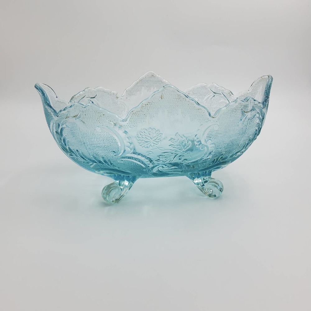 1940's Jeanette Glass Lombardi Pressed Glass Pale Blue Footed Fruit Bowl